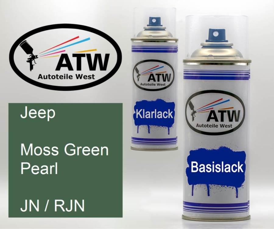 Jeep, Moss Green Pearl, JN / RJN: 400ml Sprühdose + 400ml Klarlack - Set, von ATW Autoteile West.